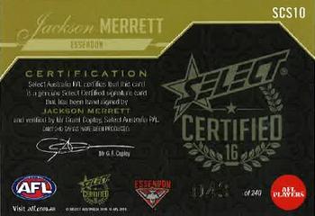 2016 Select AFL Certified - Certified Signatures #SCS10 Jackson Merrett Back